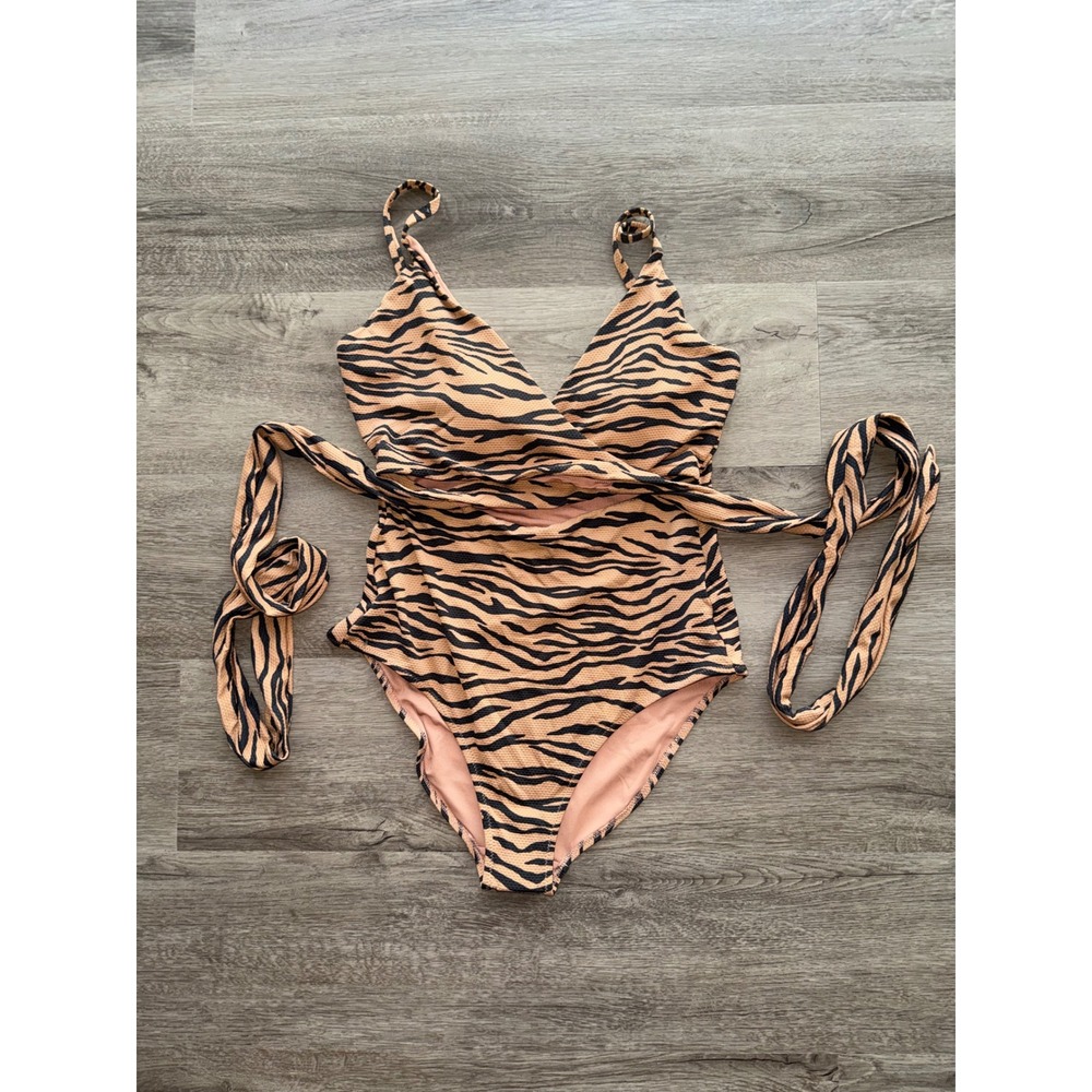 NWT Aerie Women's Striped One Piece Tie Around Bathing Suit, Large